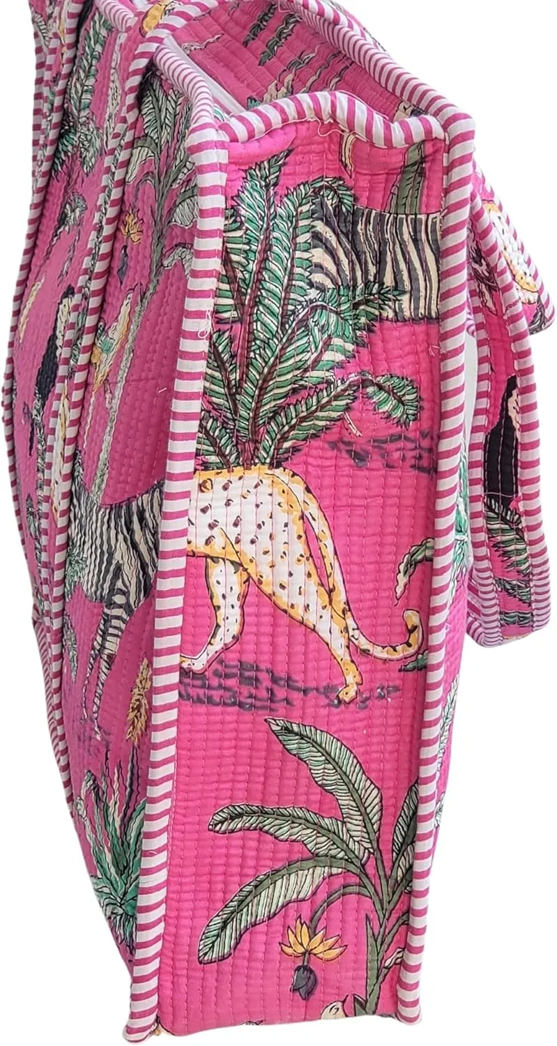 100% Cotton Jungle Print Shoulder Bag Tote Bag Women Reversible Shopping Bag and Grocery Bags Stylish Travel Bag Gift for Her