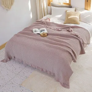 100% Cotton Waffle Plaid Lace Quilt for Kids and Aldult Room