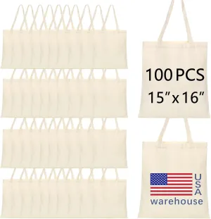 100 PCS Sublimation Tote Bags,Canvas Tote Bags,Blank polyester tote bags,reusable shopping bags for Decorating DIY Crafting