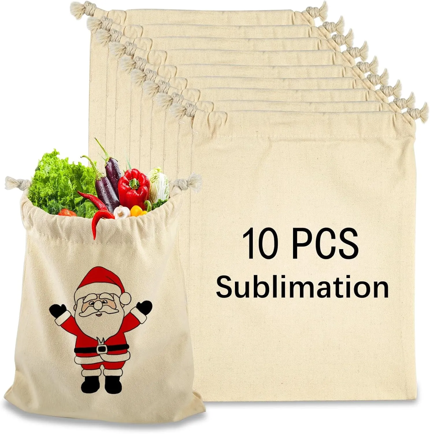 10PCS Sublimation blank drawstring bag Reusable canvas Heat Press DIY crafts Party Wedding Christmas storage Home