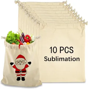 10PCS Sublimation blank drawstring bag Reusable canvas Heat Press DIY crafts Party Wedding Christmas storage Home