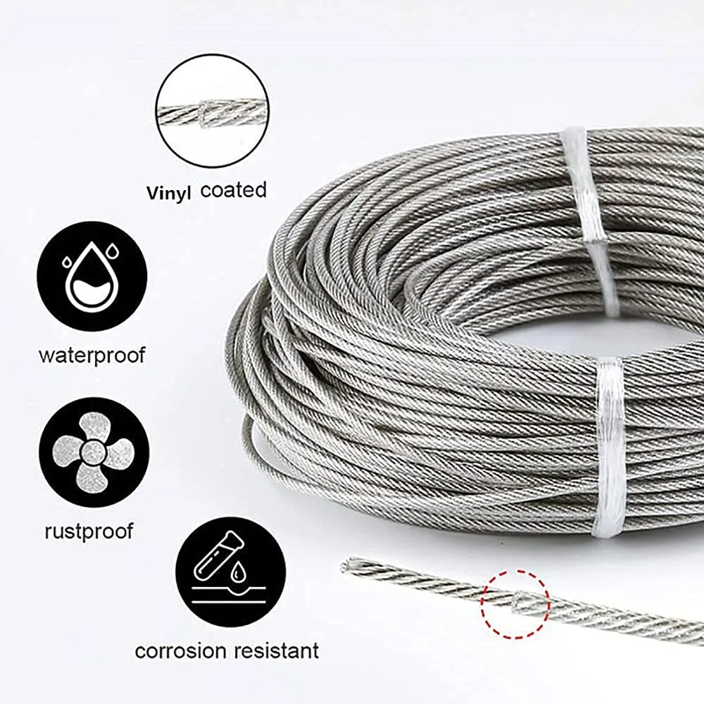 1/16 Wire Rope Kit, Steel Wire Cable, 7x7 Strand Core,165ft Vinyl Coated Stainless Steel Cable Wire for Outdoor Hanging, Climbing, Garden,Craft with Turnbuckle