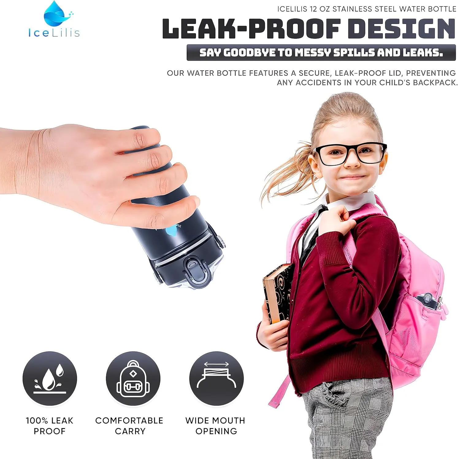 12 Oz Small Stainless Steel Water Bottle - Fits Cup Holders - Straw Lid - Ideal Gift - Insulated, BPA-Free, Leakproof - For School, Kids, Outdoor & Everyday (Obsidian Onyx)
