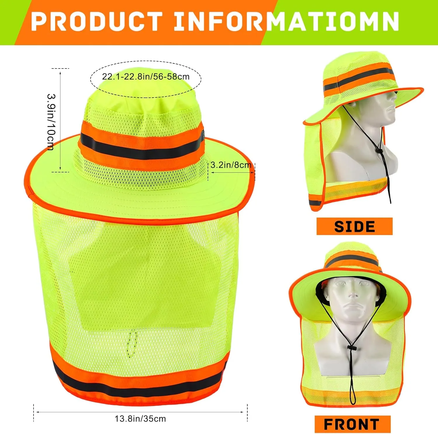 12 pcs Reflective Safety Hat with Neck Flap Wide Brim Men High Visibility Reflective Sun Hat Breathable Bucket Cap for Men Women Worker