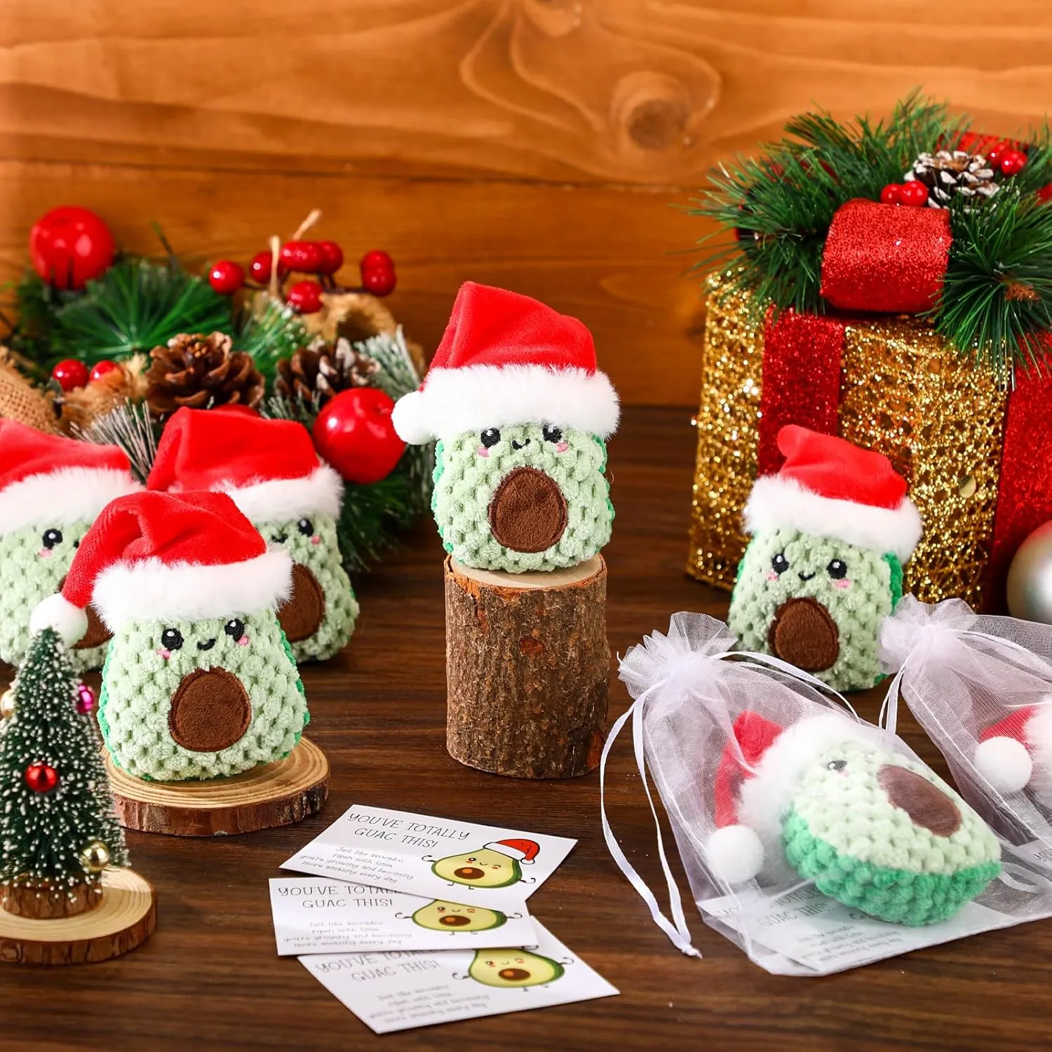 12 Sets Positive Funny Avocado Gifts Mental Health Emotional Avocado Included Handmade Crochet Doll with Inspirational Cards and Organza Bags Motivational Gifts (Christmas)