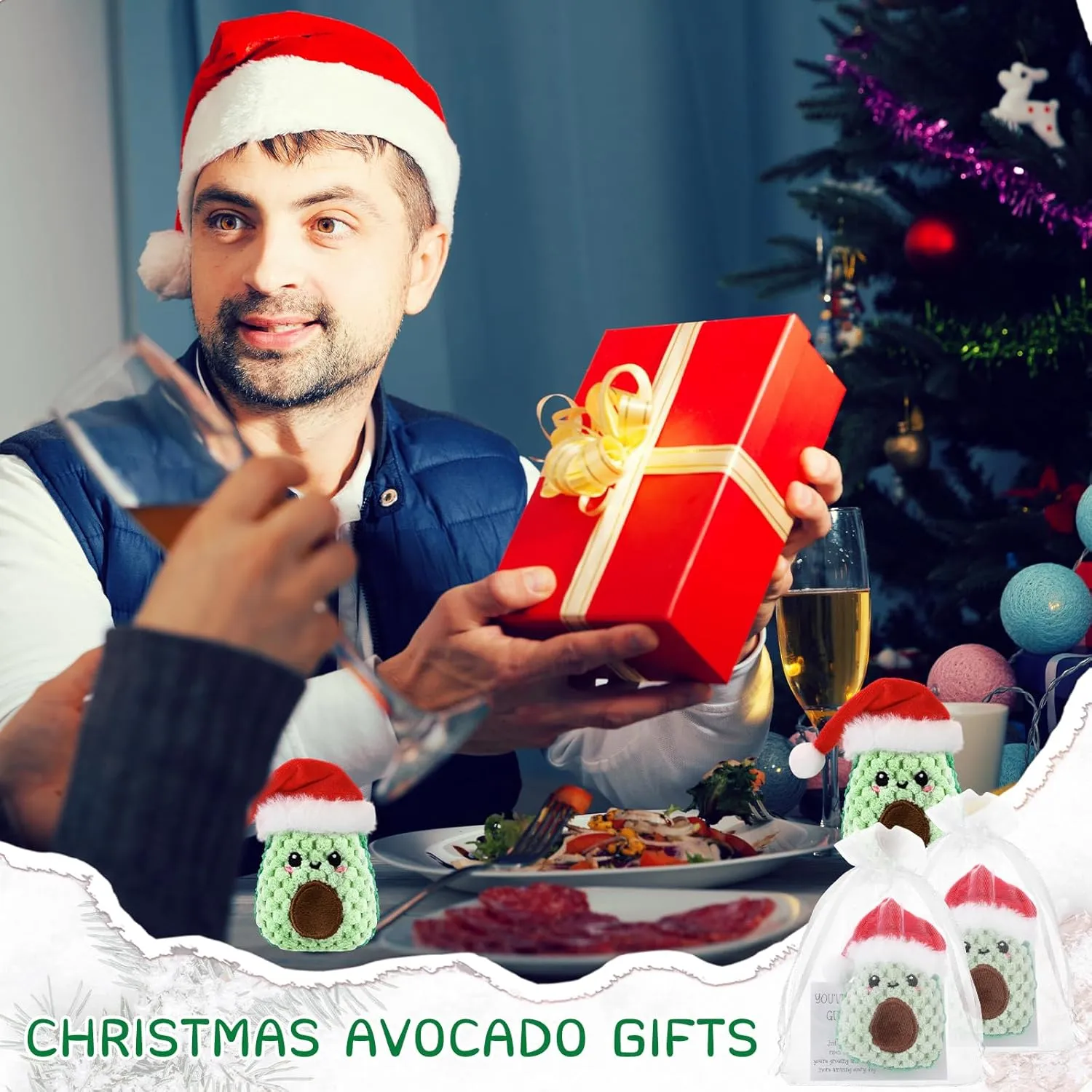 12 Sets Positive Funny Avocado Gifts Mental Health Emotional Avocado Included Handmade Crochet Doll with Inspirational Cards and Organza Bags Motivational Gifts (Christmas)