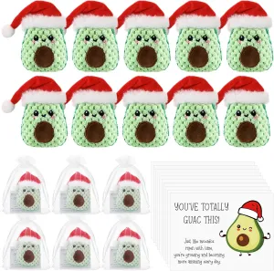 12 Sets Positive Funny Avocado Gifts Mental Health Emotional Avocado Included Handmade Crochet Doll with Inspirational Cards and Organza Bags Motivational Gifts (Christmas)