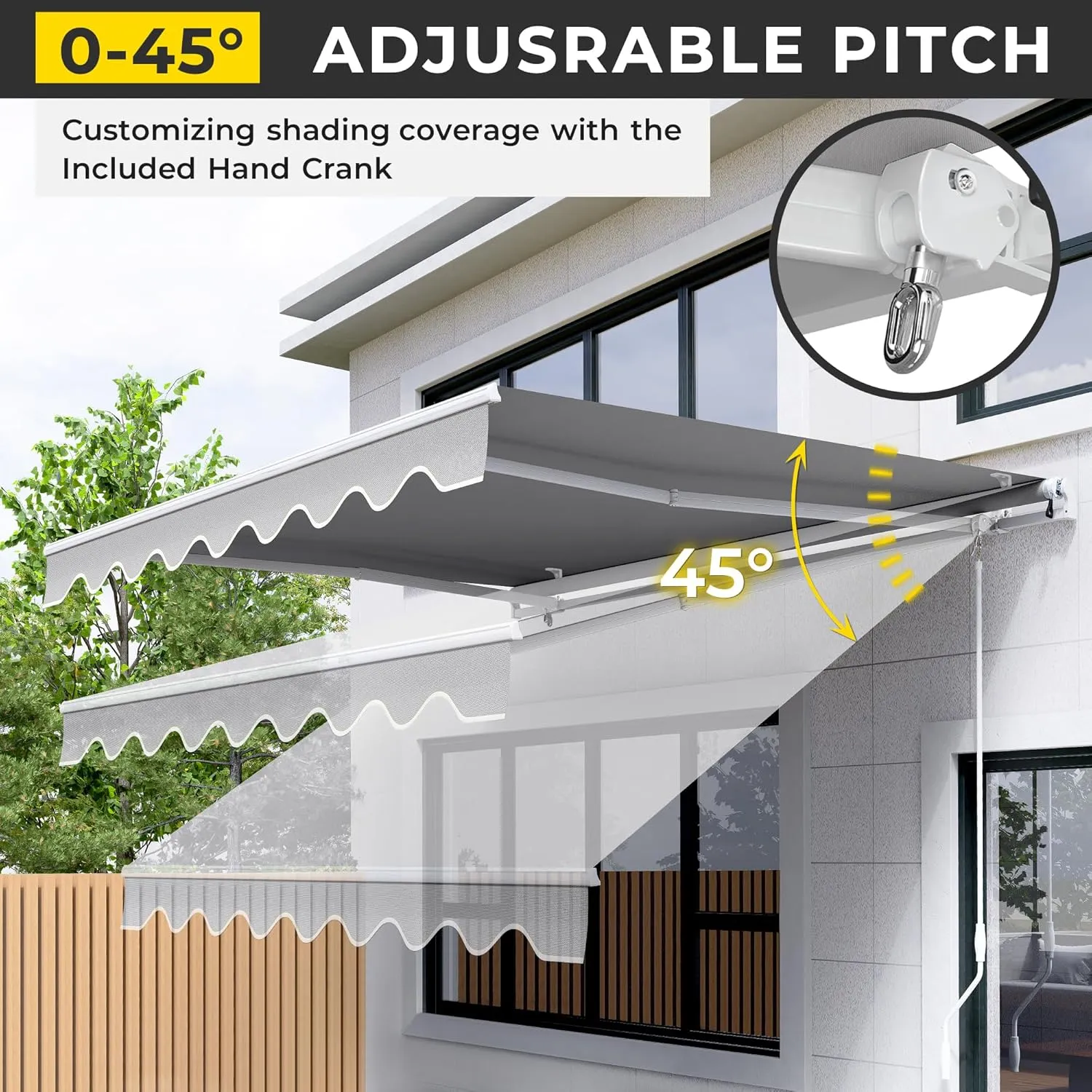 13.1'x9.8' Patio Awning Retractable Fully Assembled, Motorized Sunshade Shelter Outdoor Deck Canopy Balcony Awning Cover -100% Solution-Dyed European Acrylic Fabric Aluminum Frame,Stone Grey