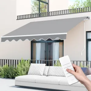 13.1'x9.8' Patio Awning Retractable Fully Assembled, Motorized Sunshade Shelter Outdoor Deck Canopy Balcony Awning Cover -100% Solution-Dyed European Acrylic Fabric Aluminum Frame,Stone Grey