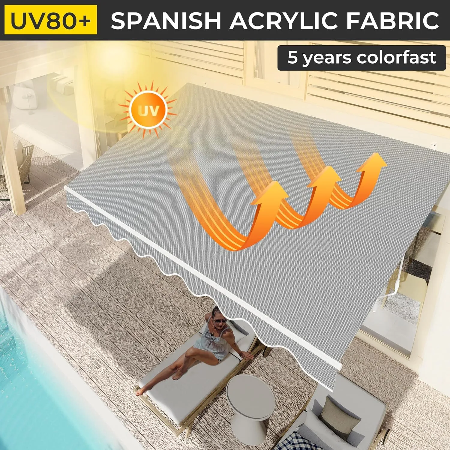 13.1'x9.8' Patio Awning Retractable Fully Assembled, Motorized Sunshade Shelter Outdoor Deck Canopy Balcony Awning Cover -100% Solution-Dyed European Acrylic Fabric Aluminum Frame,Stone Grey
