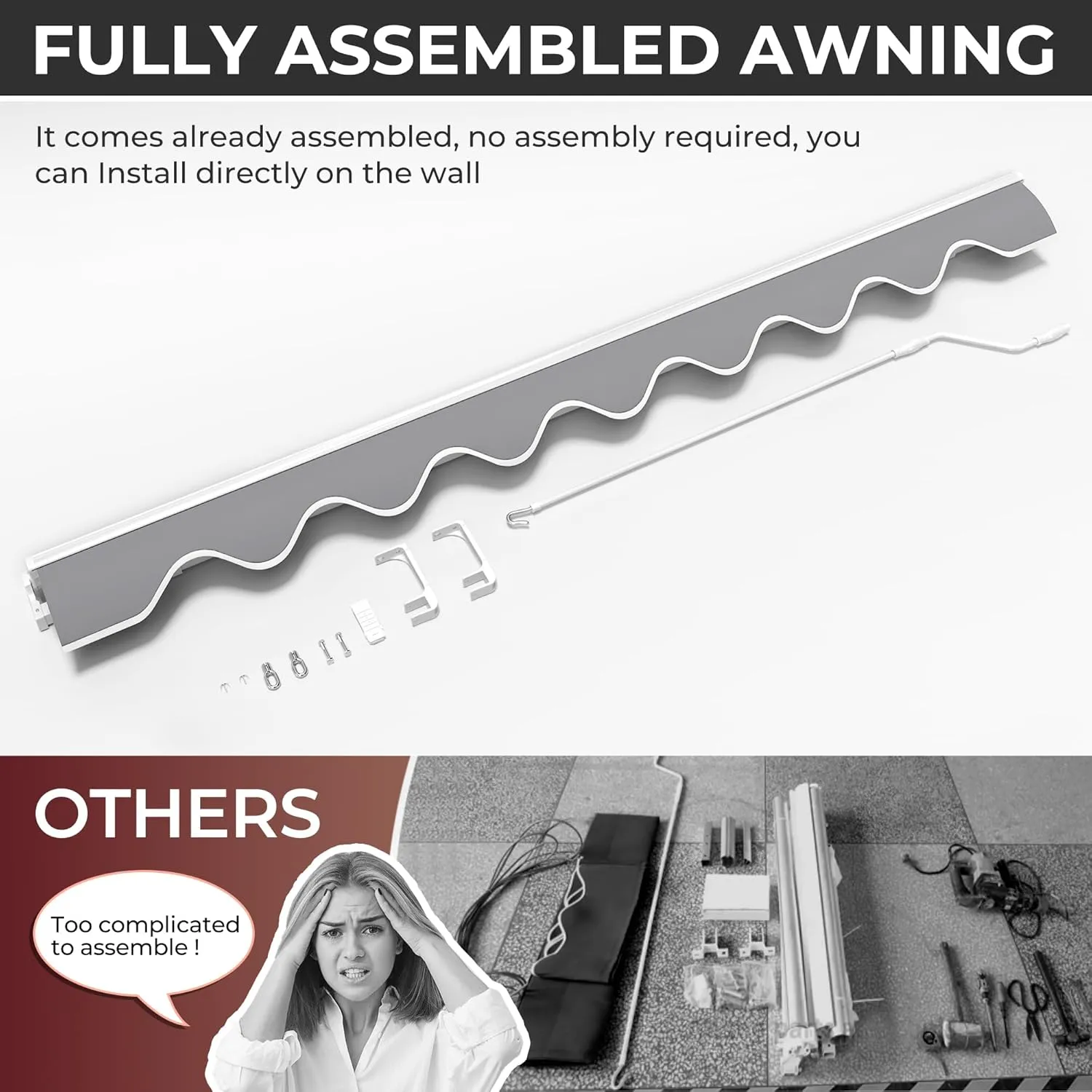 13.1'x9.8' Patio Awning Retractable Fully Assembled, Motorized Sunshade Shelter Outdoor Deck Canopy Balcony Awning Cover -100% Solution-Dyed European Acrylic Fabric Aluminum Frame,Stone Grey