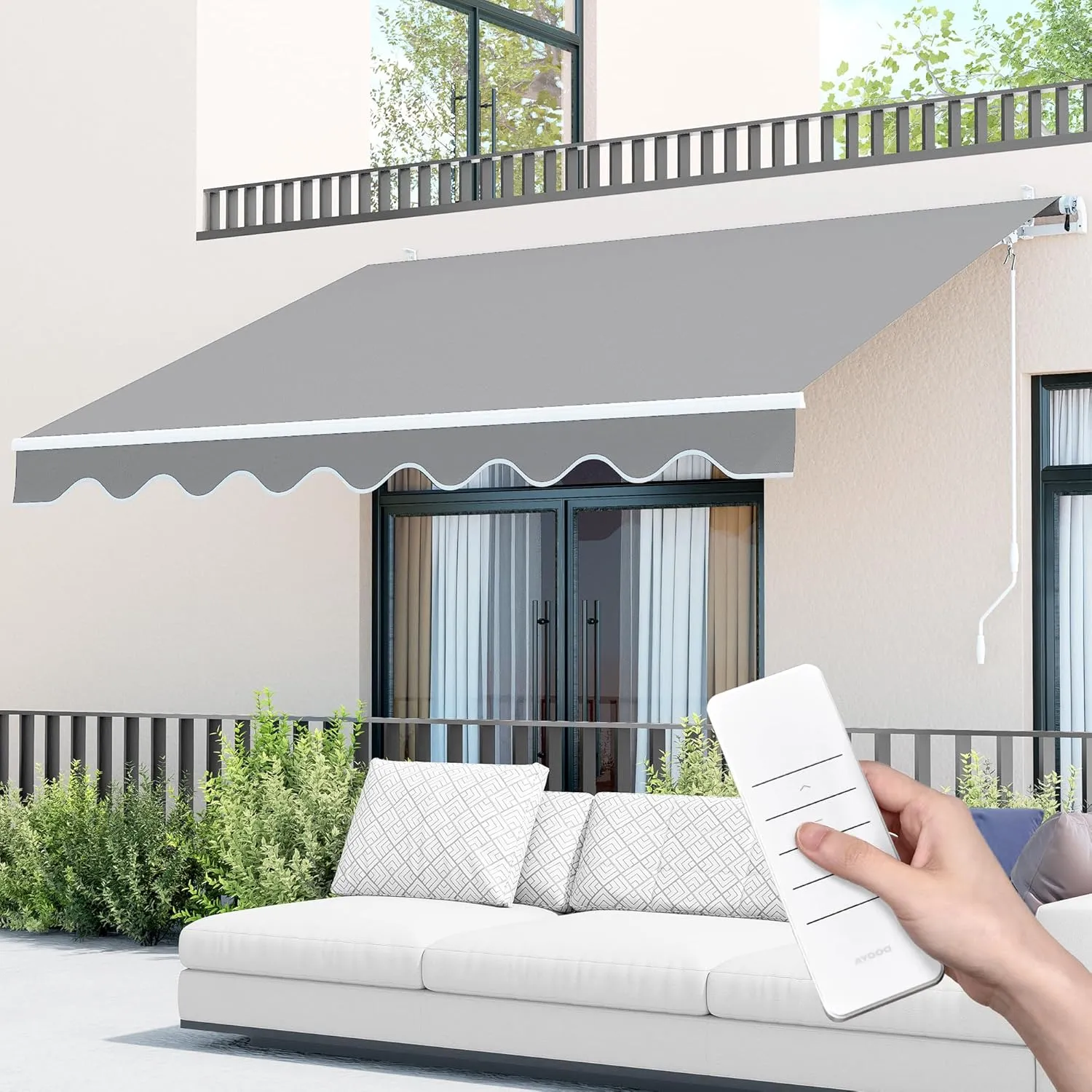 13.1'x9.8' Patio Awning Retractable Fully Assembled, Motorized Sunshade Shelter Outdoor Deck Canopy Balcony Awning Cover -100% Solution-Dyed European Acrylic Fabric Aluminum Frame,Stone Grey