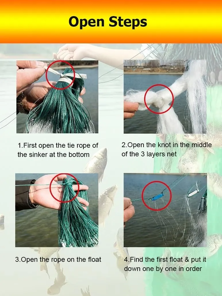 1.5/2 M Depth 50/100M Length 3/4/5/6/7/8 Fingers Mesh Size Fishing Sticky Net Sinking Nets, 3 Layers Fishing Gill Net Shoal