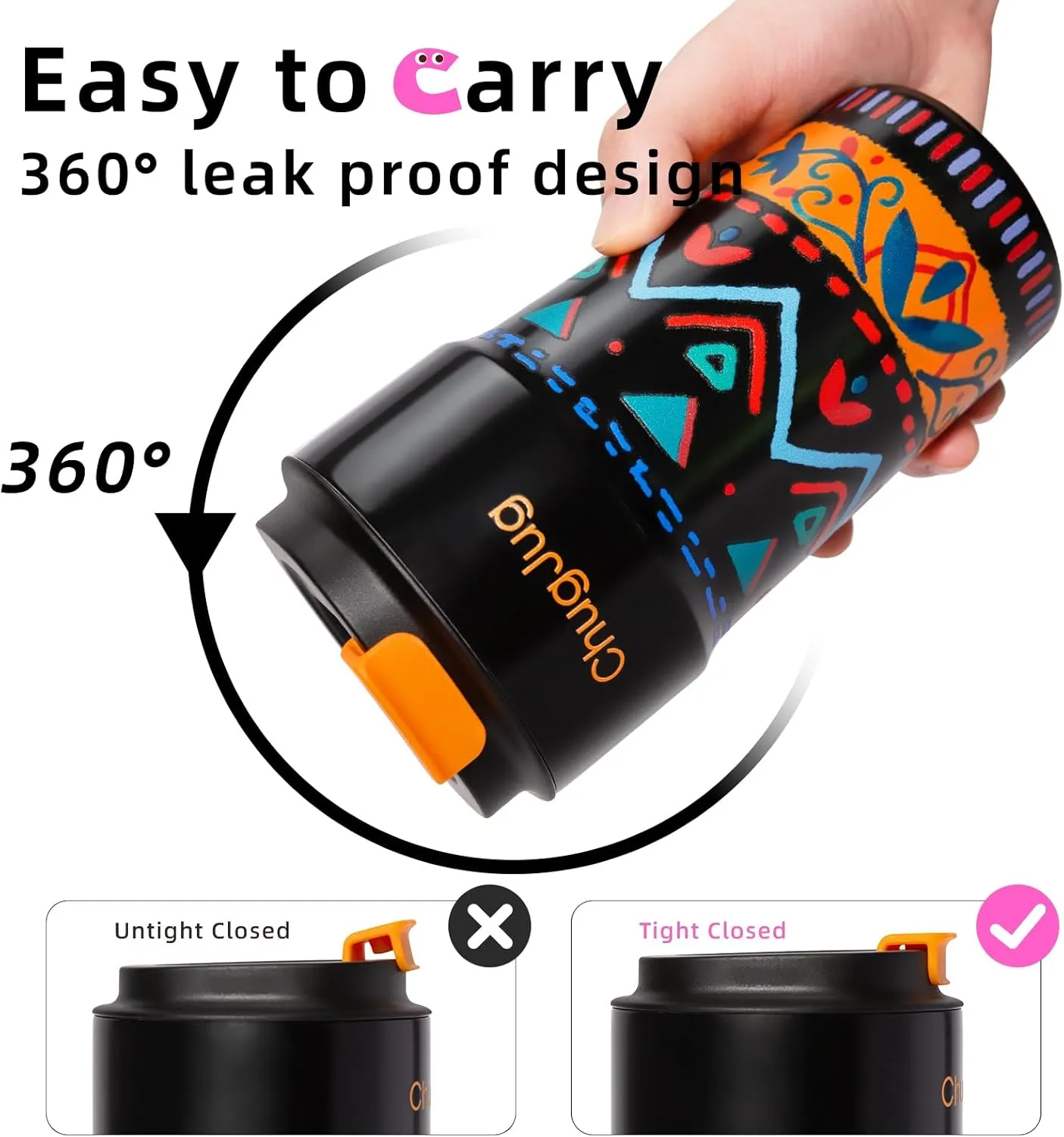 16 oz Travel Coffee Mug with Ceramic Coating, Leak-Proof Vacuum Insulated Coffee Tumbler with Lid, Double Wall Stainless Steel Travel Cup, Reusable To Go Mug for Hot& Cold Drinks (Gypsy Wool)