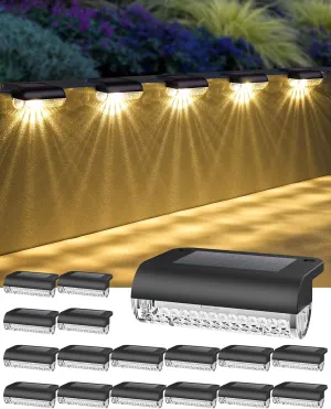 16 Pack Solar Deck Lights Outdoor, Solar Fence Lights Waterproof IP65 Step Lights Auto Dusk to Dawn for Pool, Backyard, Wall, Balcony, Deck,Garden,Patio (3000K Warm White)