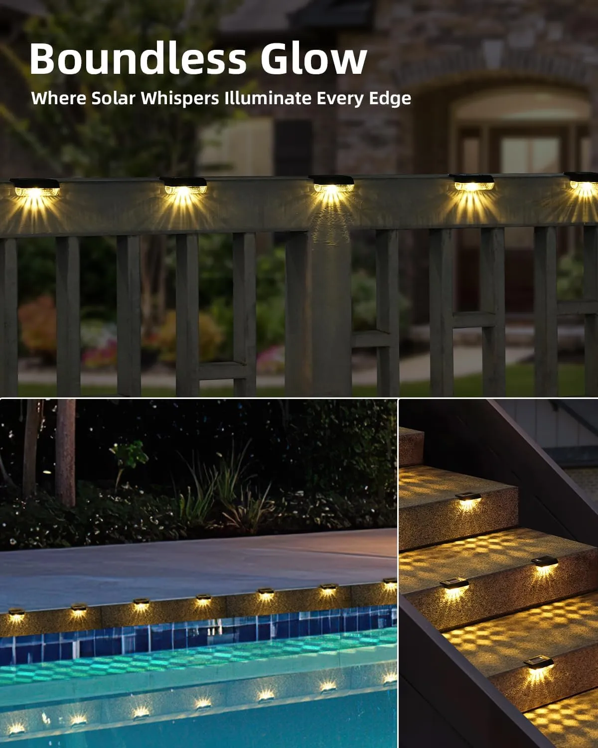 16 Pack Solar Deck Lights Outdoor, Solar Fence Lights Waterproof IP65 Step Lights Auto Dusk to Dawn for Pool, Backyard, Wall, Balcony, Deck,Garden,Patio (3000K Warm White)