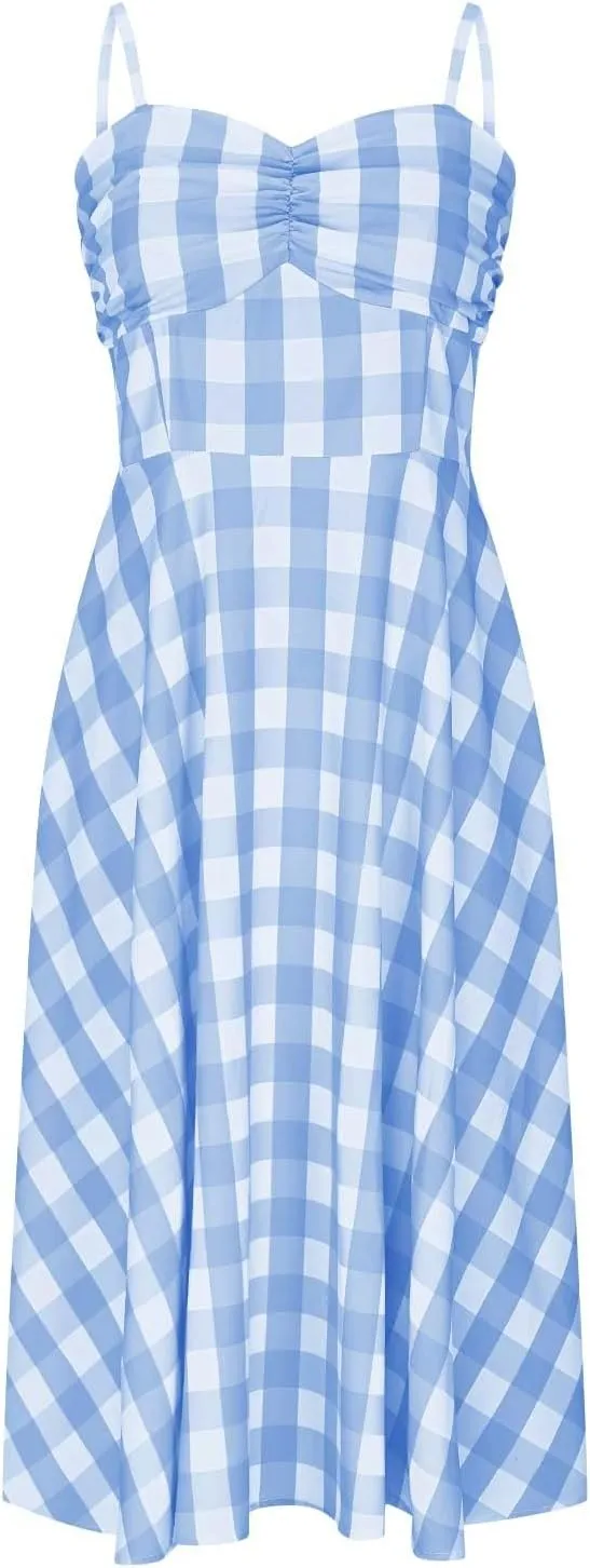 1950s Retro Plaid Dress for Women 60s Rockabilly Homecoming Pinup Gingham Dresses Vintage Spaghetti Strap Hepburn Dress