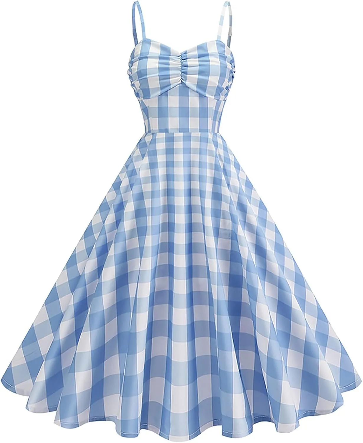 1950s Retro Plaid Dress for Women 60s Rockabilly Homecoming Pinup Gingham Dresses Vintage Spaghetti Strap Hepburn Dress