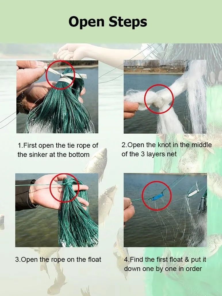 2 M Depth 40 M Length Portable Fishing Gill Net Sticky Net, 3 Layers Sinking Net Automatically Trap for Lakes Rivers(4F,H2m L40m)