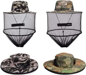 2 Pack Mosquito Head Net Hat, Sun Hat Bucket Hat Fishing Hat with Hidden Net Mesh for Outdoor Lover Fishing Hiking Gardening Beekeeping Men or Women ArmyGreen