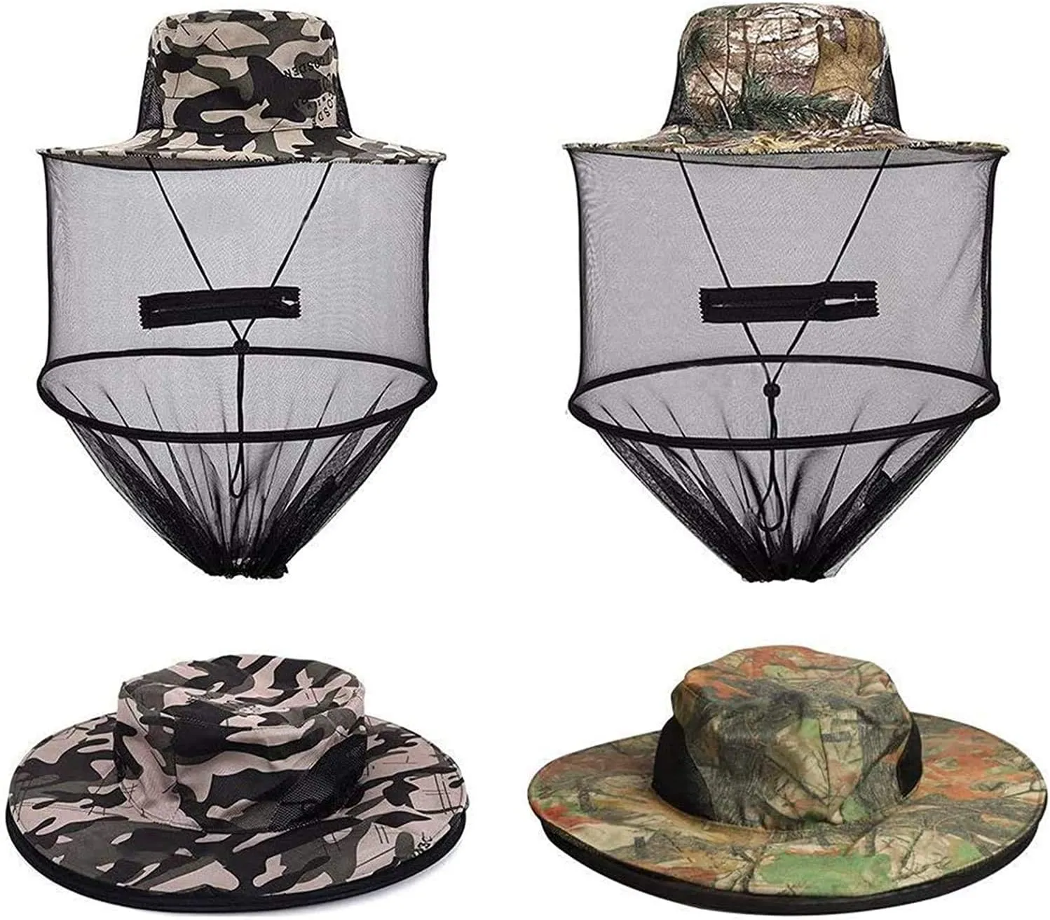 2 Pack Mosquito Head Net Hat, Sun Hat Bucket Hat Fishing Hat with Hidden Net Mesh for Outdoor Lover Fishing Hiking Gardening Beekeeping Men or Women ArmyGreen
