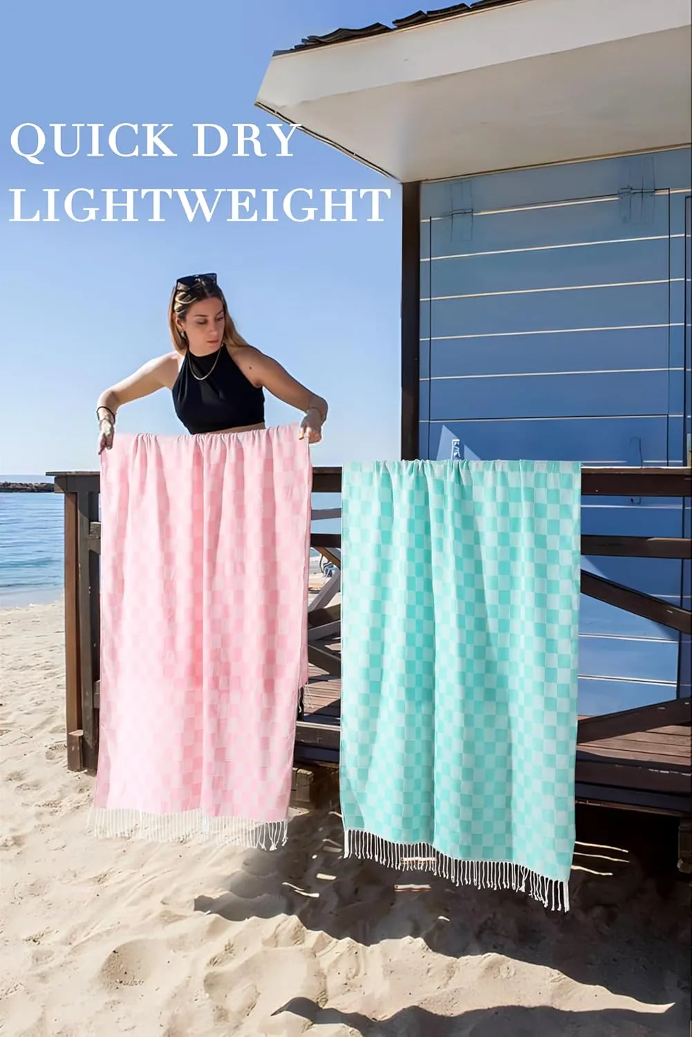 2 Packs Checkered Plaid Yoga Blanket Turkish Towel Extra Large Meditation Supplies Mat Cover Beach Blanket Women Birthday Gift for Mom Wife Sister Girlfriend Mother Adult Friend Husband Son Daughter