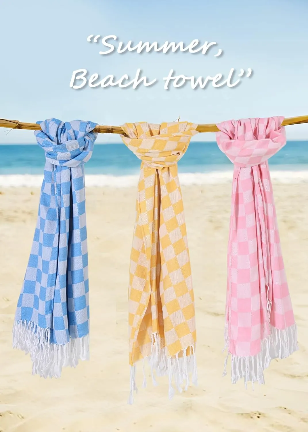 2 Packs Checkered Plaid Yoga Blanket Turkish Towel Extra Large Meditation Supplies Mat Cover Beach Blanket Women Birthday Gift for Mom Wife Sister Girlfriend Mother Adult Friend Husband Son Daughter