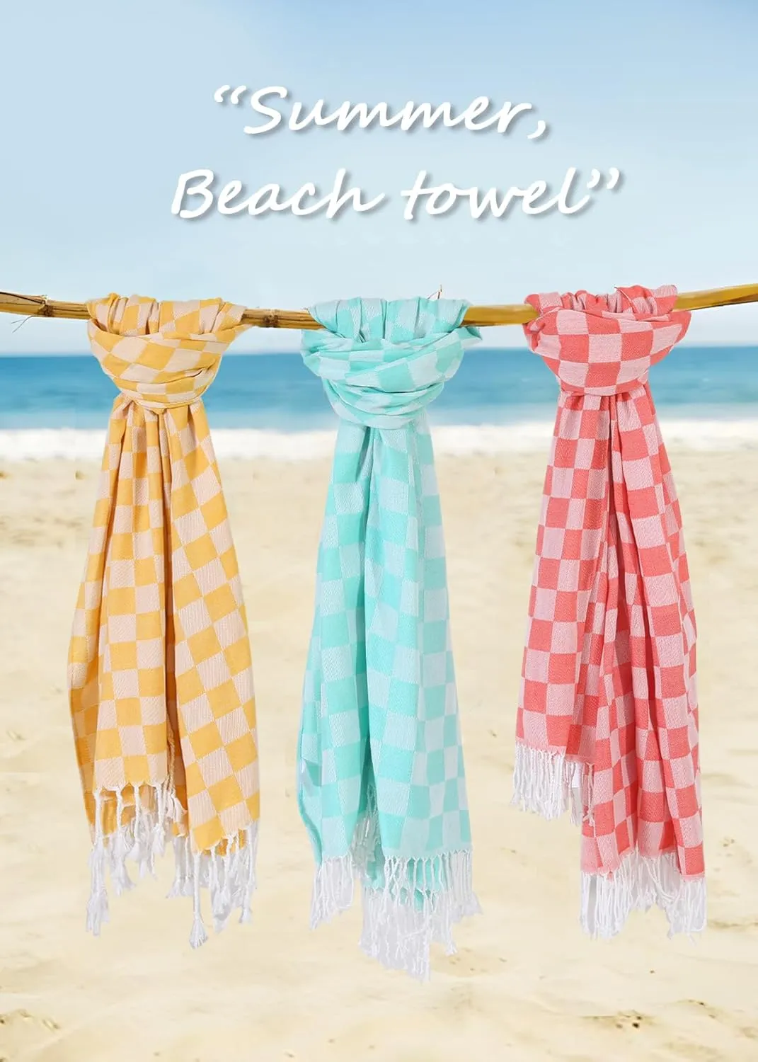 2 Packs Checkered Plaid Yoga Blanket Turkish Towel Extra Large Meditation Supplies Mat Cover Beach Blanket Women Birthday Gift for Mom Wife Sister Girlfriend Mother Adult Friend Husband Son Daughter
