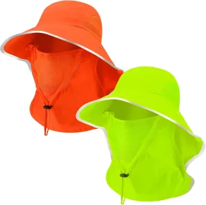 2 Pcs Sun Protection Fishing Hats with Removable Face Cover Neck Flap Visibility Reflective Boonie Hat Bucket Cap