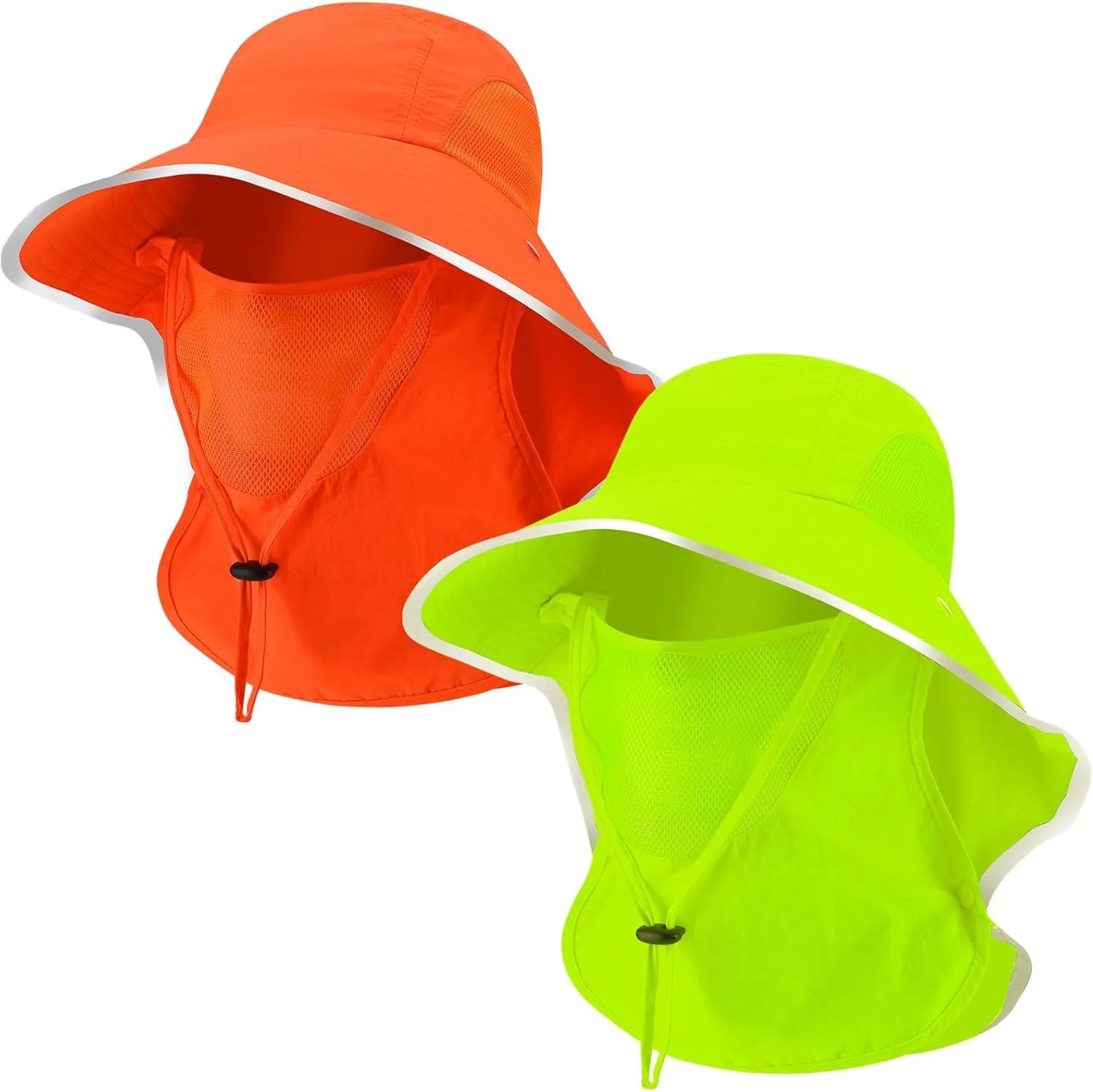 2 Pcs Sun Protection Fishing Hats with Removable Face Cover Neck Flap Visibility Reflective Boonie Hat Bucket Cap