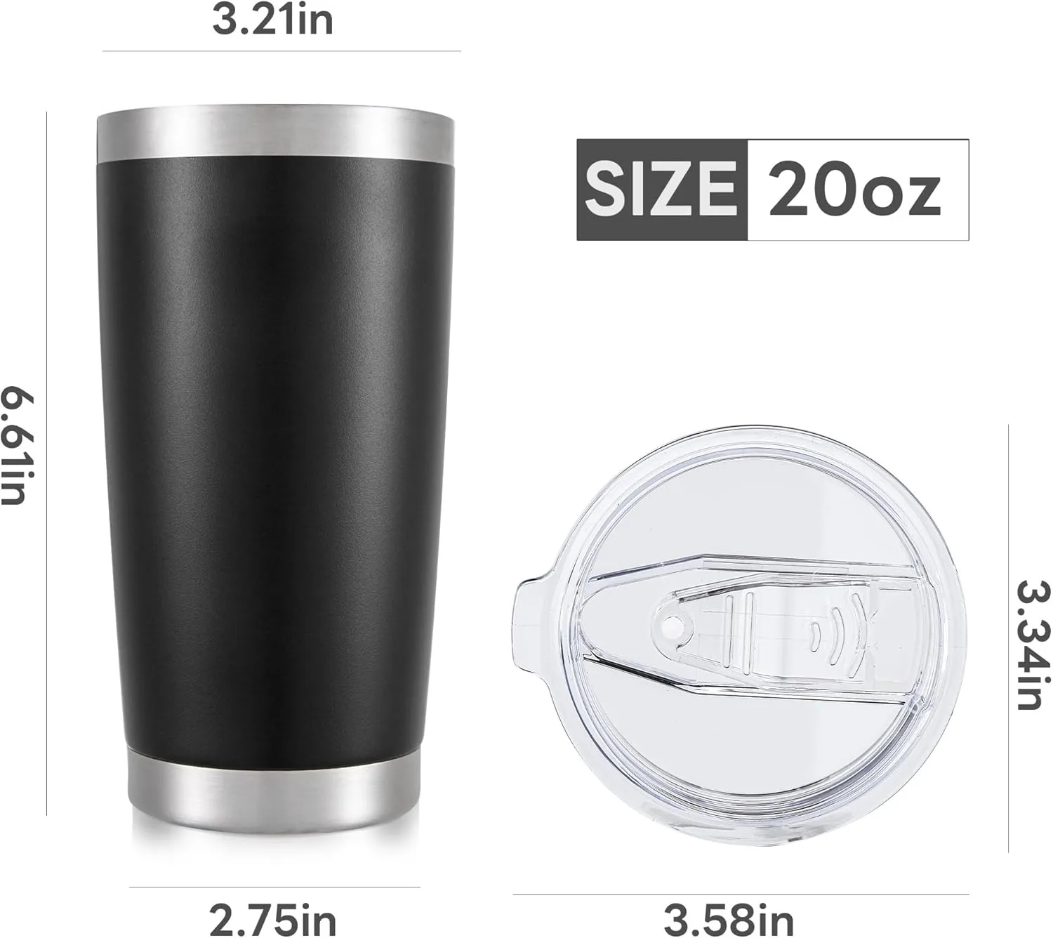 20 oz Tumbler with Lid Stainless Steel Insulated Tumblers Bulk Double Wall Vacuum Cups Powder Coated Travel Mug Keep Drinks Cold and Hot, Black, 12 Pack
