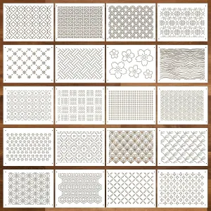 20 Pcs Plastic Sashiko Stencil 8.3 x 5.9 Inch Sashiko Template Drawing Line Quilting Stencil Geometric Embroidery Pattern Stabilizers for Sewing Hand Quilting and Embroidery