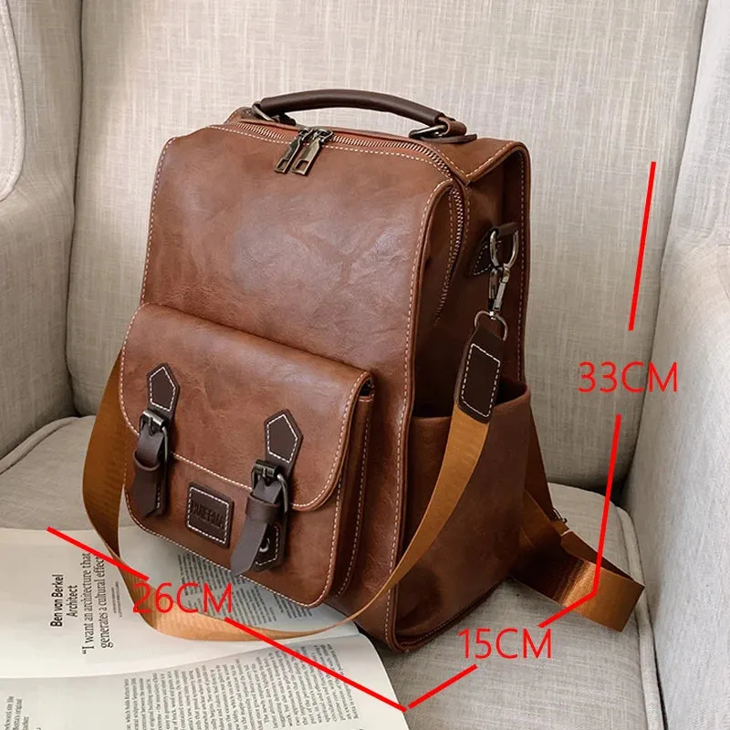 2022 Women Vintage Leather Backpacks Vintage Female Shoulder Bags Sac a Dos Casual Travel Ladies Bagpack Mochilas School Bags