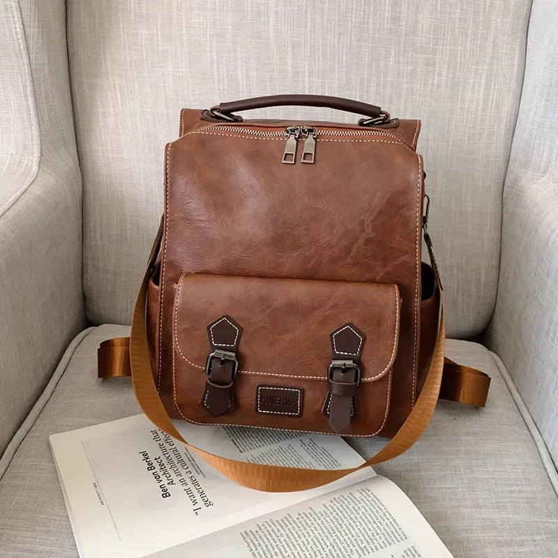 2022 Women Vintage Leather Backpacks Vintage Female Shoulder Bags Sac a Dos Casual Travel Ladies Bagpack Mochilas School Bags