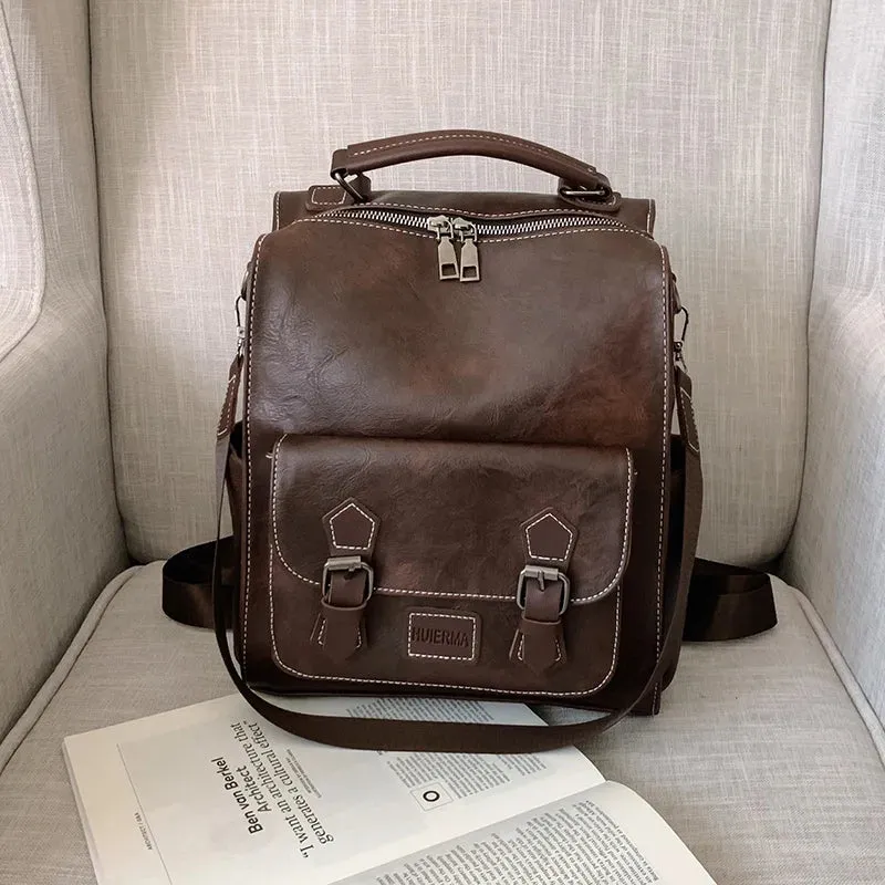 2022 Women Vintage Leather Backpacks Vintage Female Shoulder Bags Sac a Dos Casual Travel Ladies Bagpack Mochilas School Bags