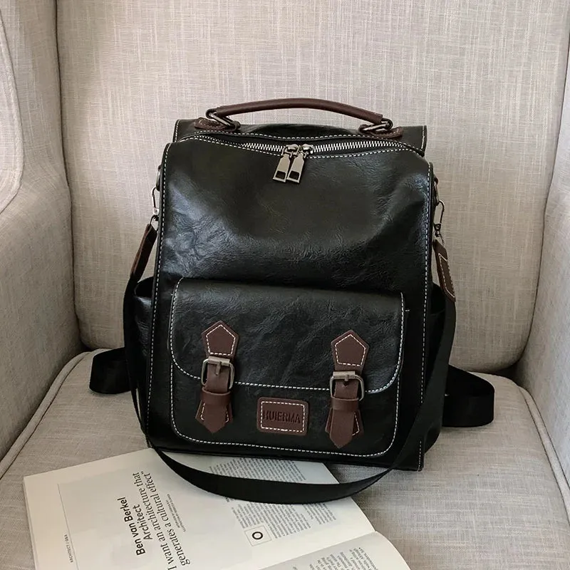2022 Women Vintage Leather Backpacks Vintage Female Shoulder Bags Sac a Dos Casual Travel Ladies Bagpack Mochilas School Bags
