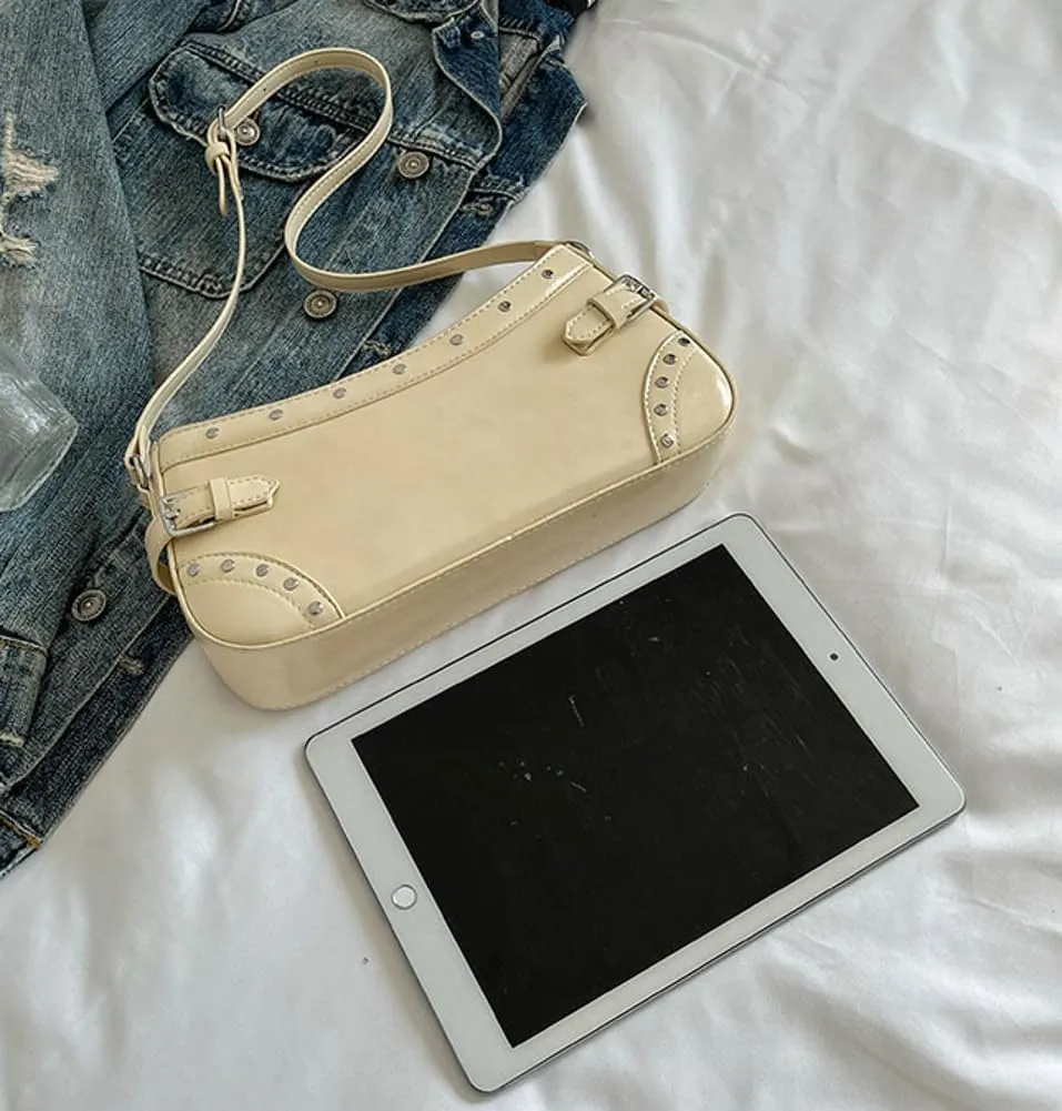 2025 Spring/Summer Women's Studded Shoulder Bag - Edgy Underarm Purse with Metal Accents, Sweet & Cool Biker Handbag