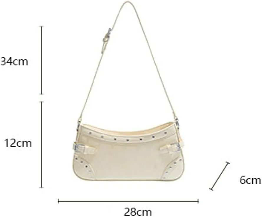 2025 Spring/Summer Women's Studded Shoulder Bag - Edgy Underarm Purse with Metal Accents, Sweet & Cool Biker Handbag