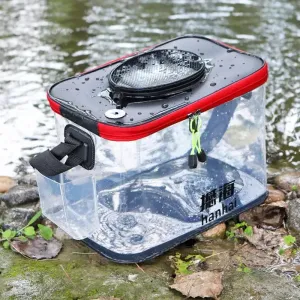 20L Transparent Fishing Bucket Foldable EVA Fish Bucket Live Fishing Bait Storage Bag With Breathable Hoel Camping Water Bag