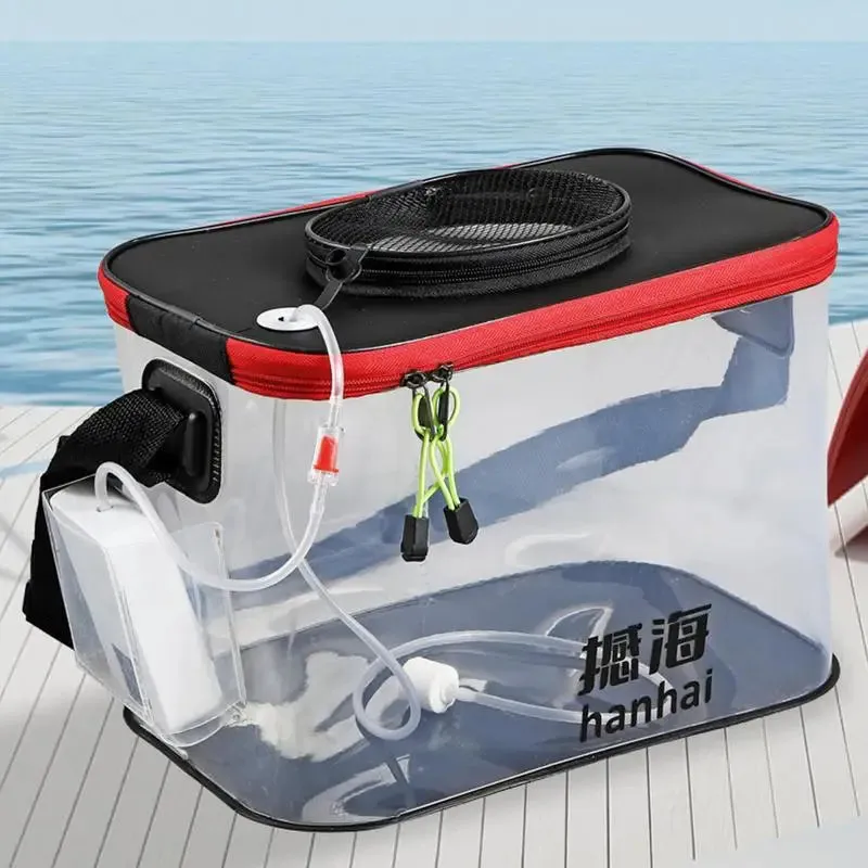 20L Transparent Fishing Bucket Foldable EVA Fish Bucket Live Fishing Bait Storage Bag With Breathable Hoel Camping Water Bag