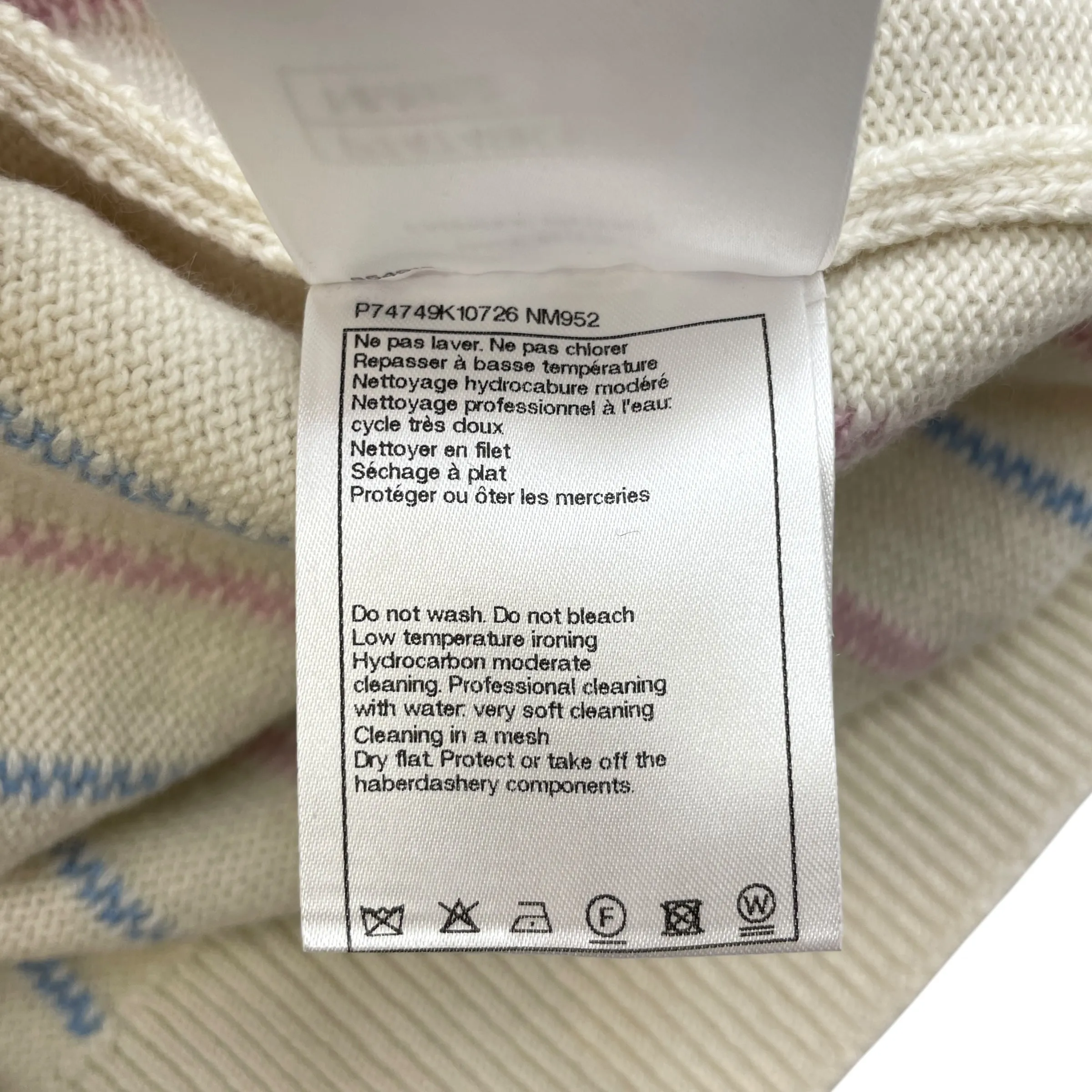 23P CC 34 White, Light Blue, Link Pink Striped Knitted Pullover in Cashmere, Elastane