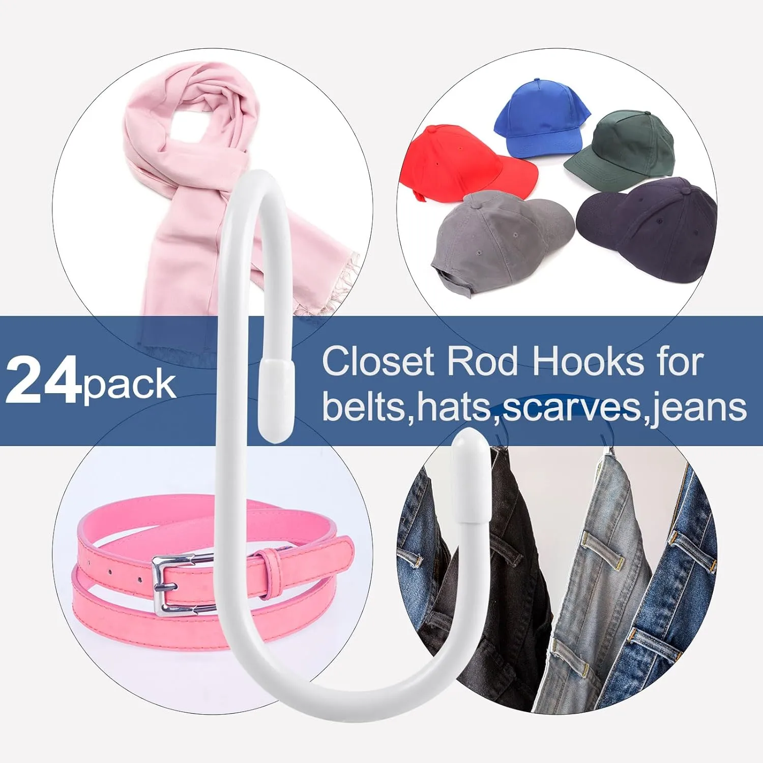 24 Pack Purse Hanger for Closet, Twist Design Hooks, Vinyl Coated Organizer, Large S Hooks for Hanging Bags, Purses, Handbags, Belts, Scarves, Hats, White