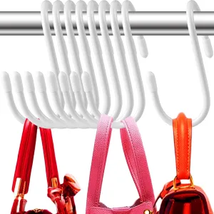 24 Pack Purse Hanger for Closet, Twist Design Hooks, Vinyl Coated Organizer, Large S Hooks for Hanging Bags, Purses, Handbags, Belts, Scarves, Hats, White