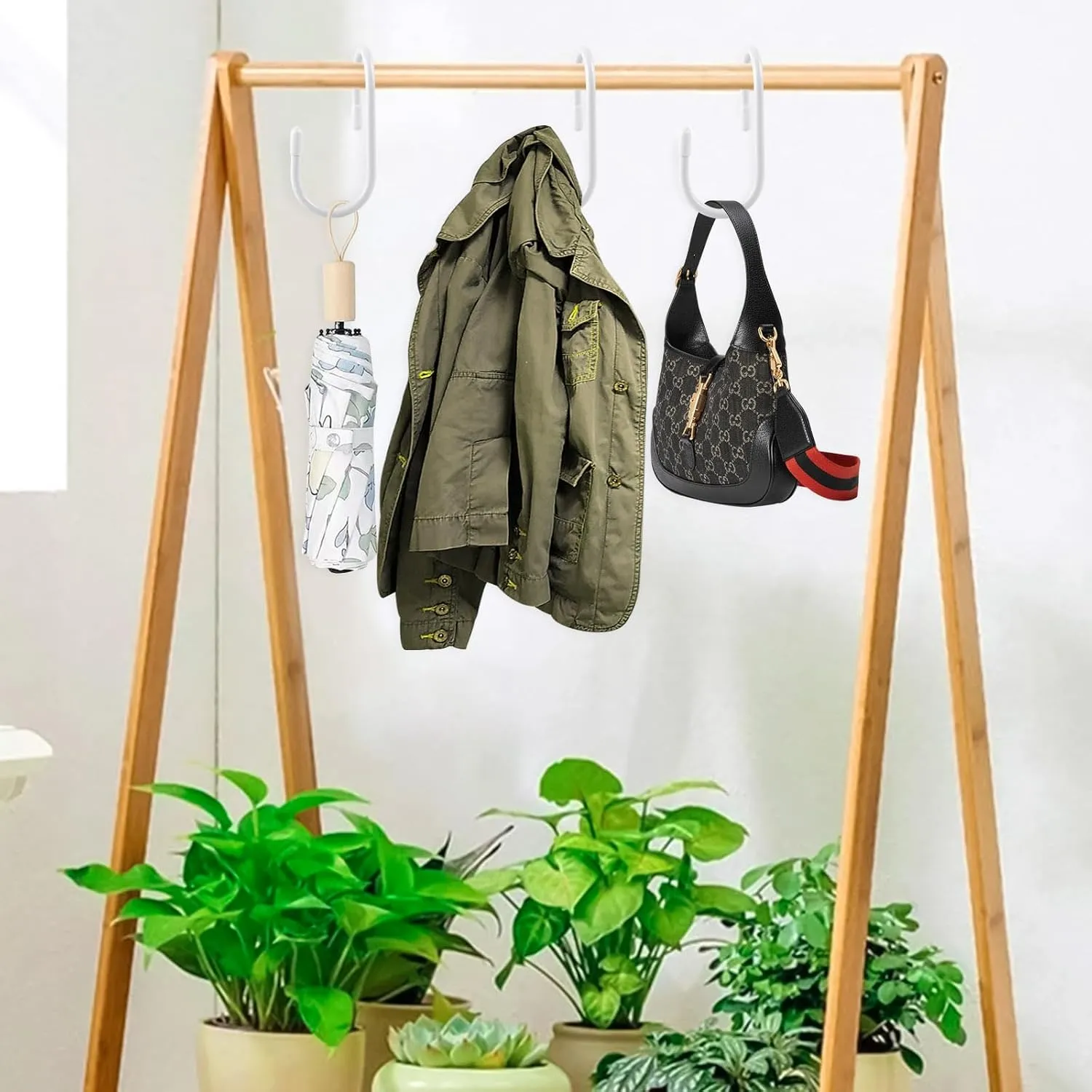 24 Pack Purse Hanger for Closet, Twist Design Hooks, Vinyl Coated Organizer, Large S Hooks for Hanging Bags, Purses, Handbags, Belts, Scarves, Hats, White