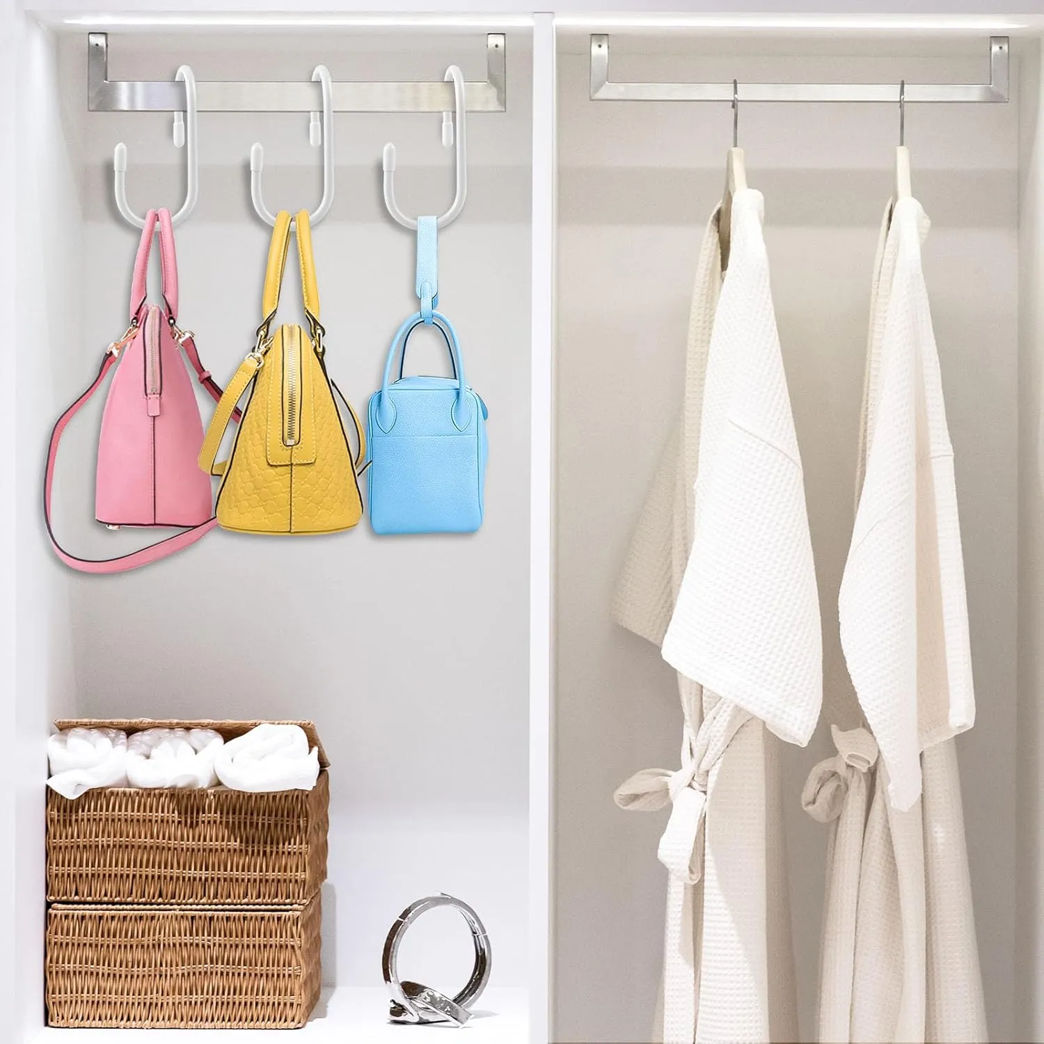 24 Pack Purse Hanger for Closet, Twist Design Hooks, Vinyl Coated Organizer, Large S Hooks for Hanging Bags, Purses, Handbags, Belts, Scarves, Hats, White
