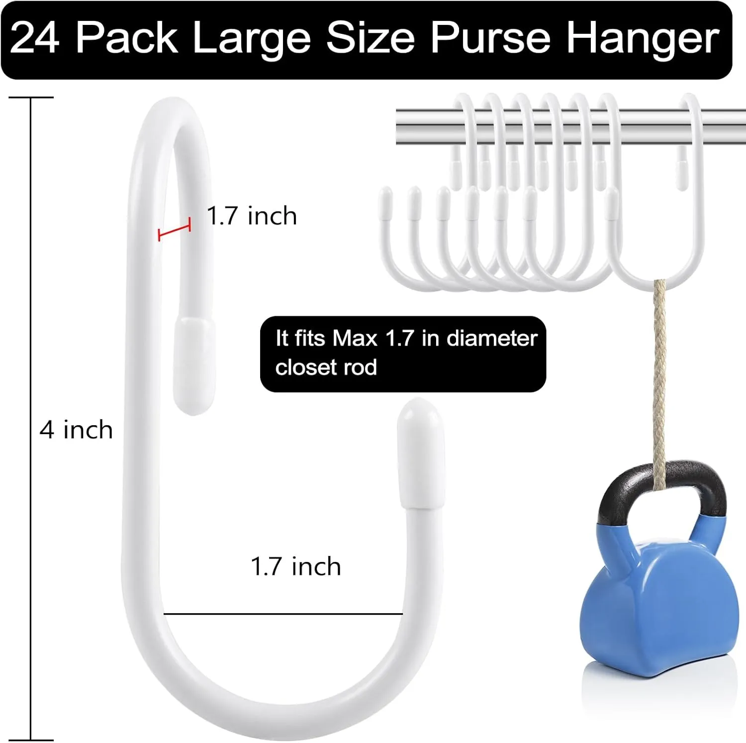 24 Pack Purse Hanger for Closet, Twist Design Hooks, Vinyl Coated Organizer, Large S Hooks for Hanging Bags, Purses, Handbags, Belts, Scarves, Hats, White