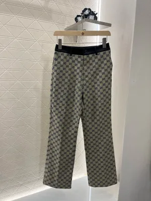 25SS New arrival jacquard patchwork leather trousers