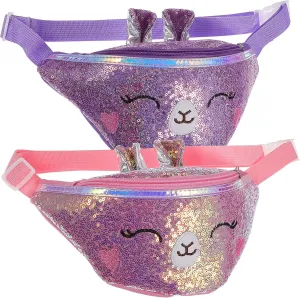 2Pcs Cartoon Glitter Waist Bags for Adjustable Sequin Fanny Packs Cute Travel Purses for Shiny Storage for Essentials