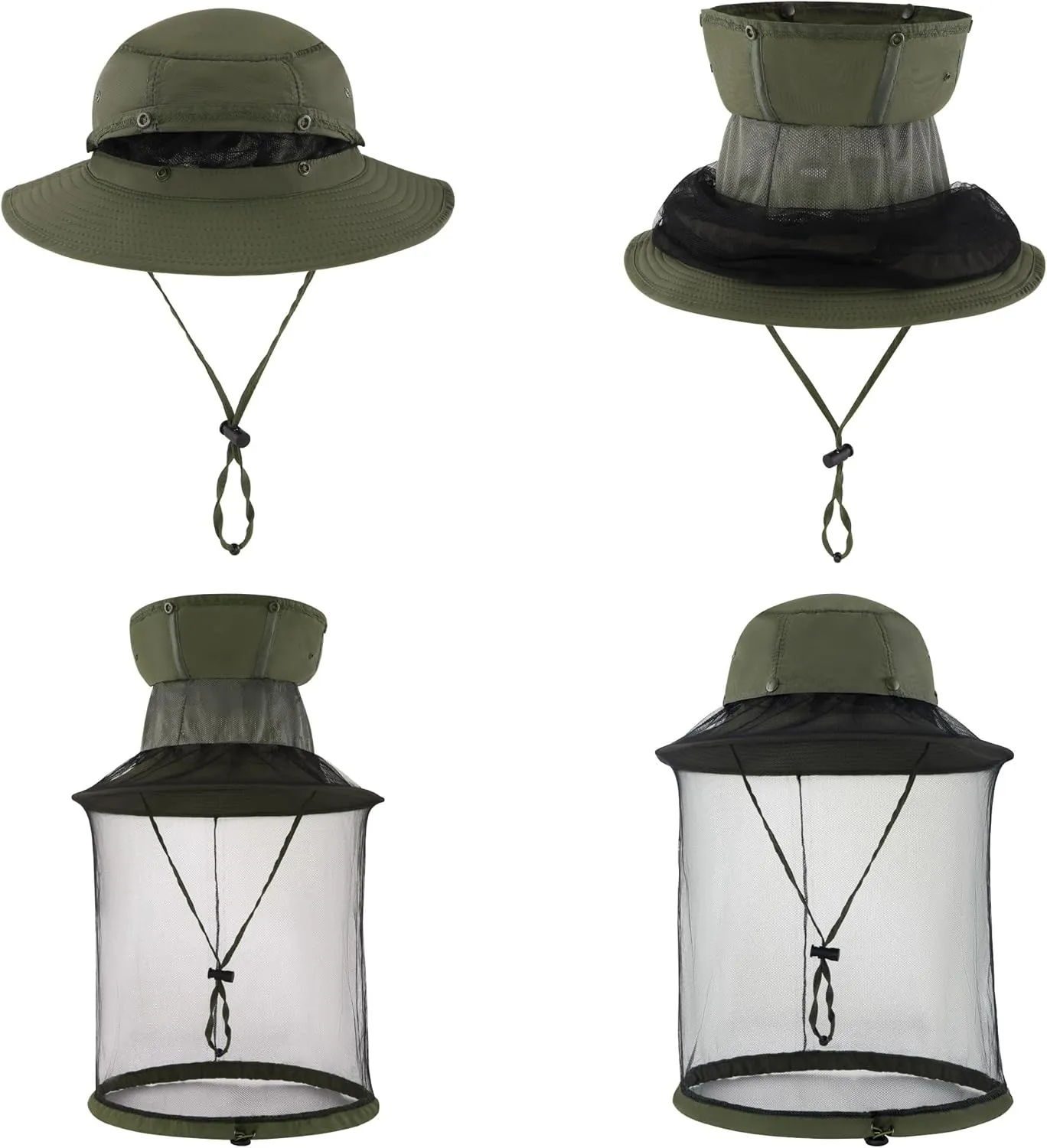 2X Mosquito Head Net Hats Men Women, Sun Bucket Hat Hidden Net Mesh, for Fishing Trekking Hiking Safari Gardening