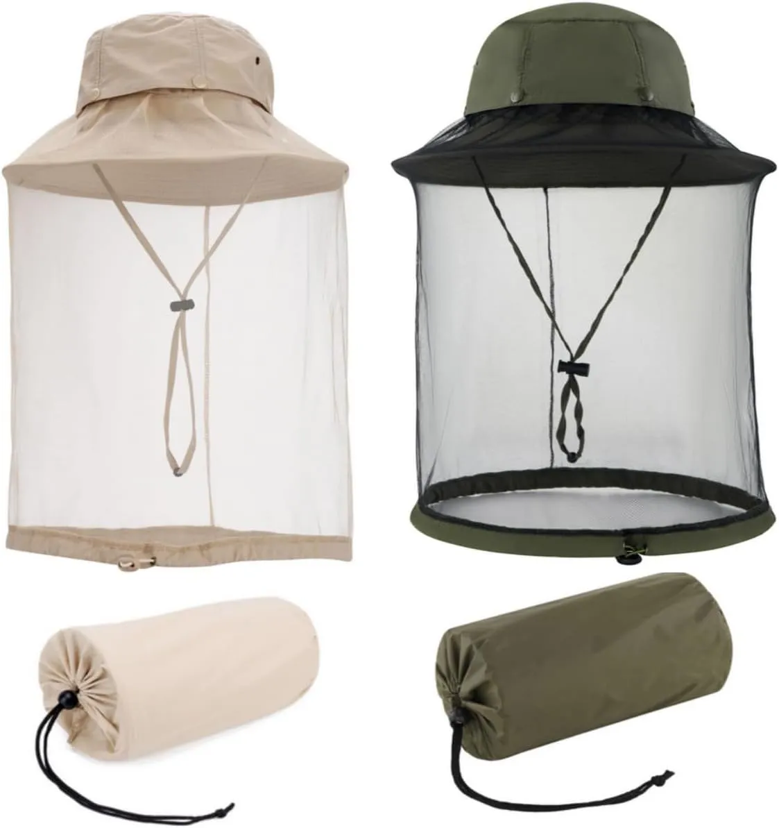 2X Mosquito Head Net Hats Men Women, Sun Bucket Hat Hidden Net Mesh, for Fishing Trekking Hiking Safari Gardening